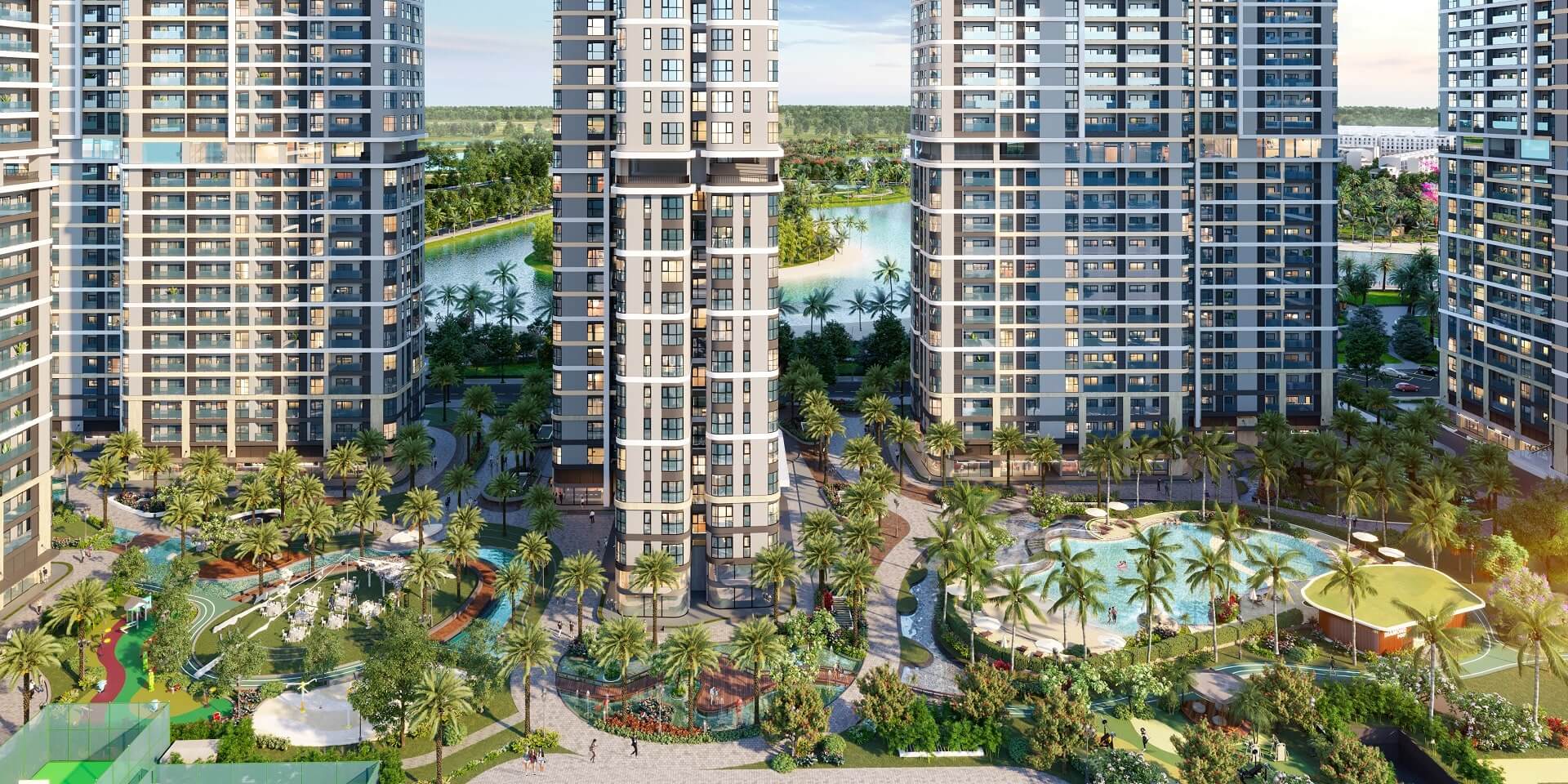 Sở hữu 2 công viên nội khu đẹp nhất dự án được thiết kế nhiều lớp và cao độ khác nhau, tái hiện kiến trúc đặc trưng của Beverly Hills